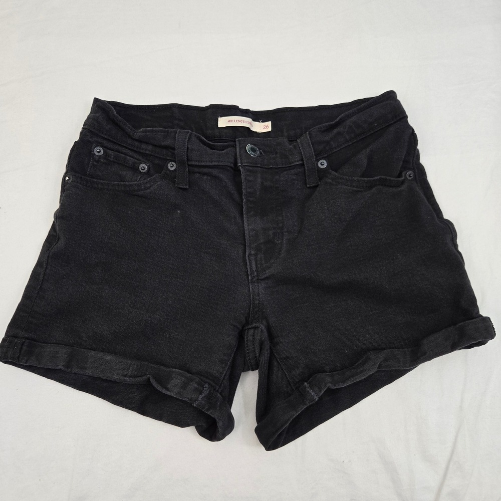 Levis Mid Length Shorts W26 Black Denim‎ Rolled Cuff Stretch Viscose Blend